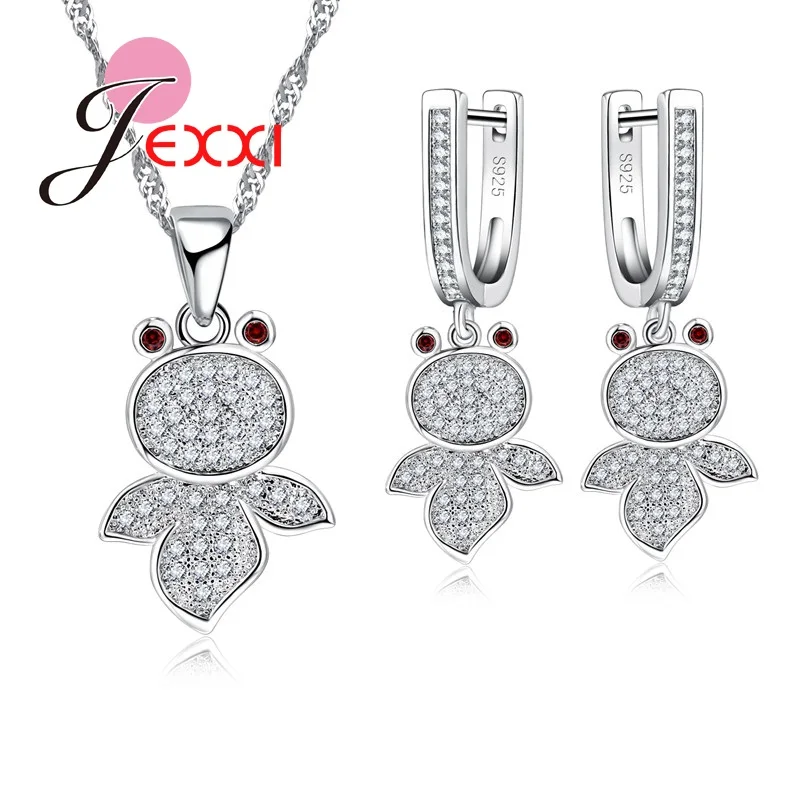 Simulate Crystal Gold Fish Design Jewelry Set For Lady Women 925 Sterling Silver Necklace Pendent Earrings 1set | Украшения и