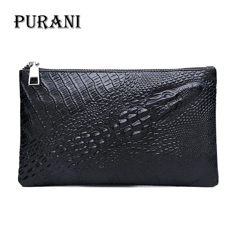 

MenPURNAI Black Hand Wallets Alligator Leather Wallet Men Purse Long Wallet Male Clutch Bag Crocodile Pattern carteira masculina