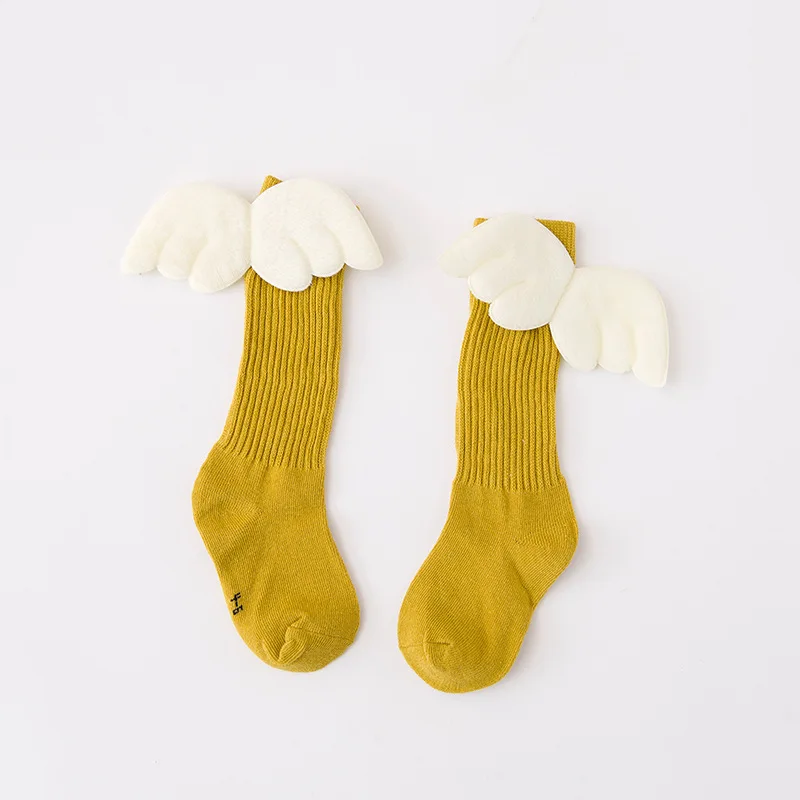 1 пара Модные Крылья Дизайн детские гольфы осень-зима ноги теплые однотонные Цвет для маленьких мальчиков Обувь для девочек Забавные хлопковые носки - Цвет: Turmeric