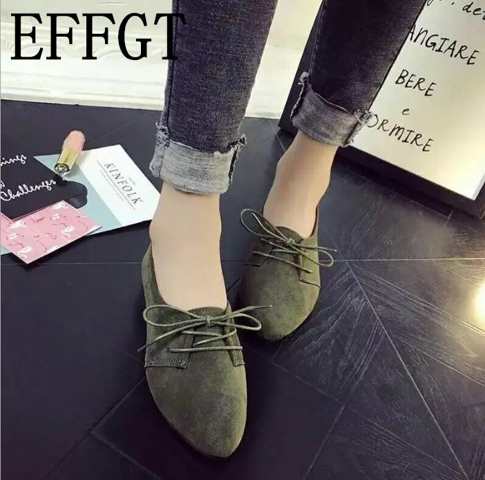 

EFFGT 2018 New fashion Candy Color Women Shoes Plus Size Flats Shoes Women Lace-up Spring Autumn Ladies single Shoes
