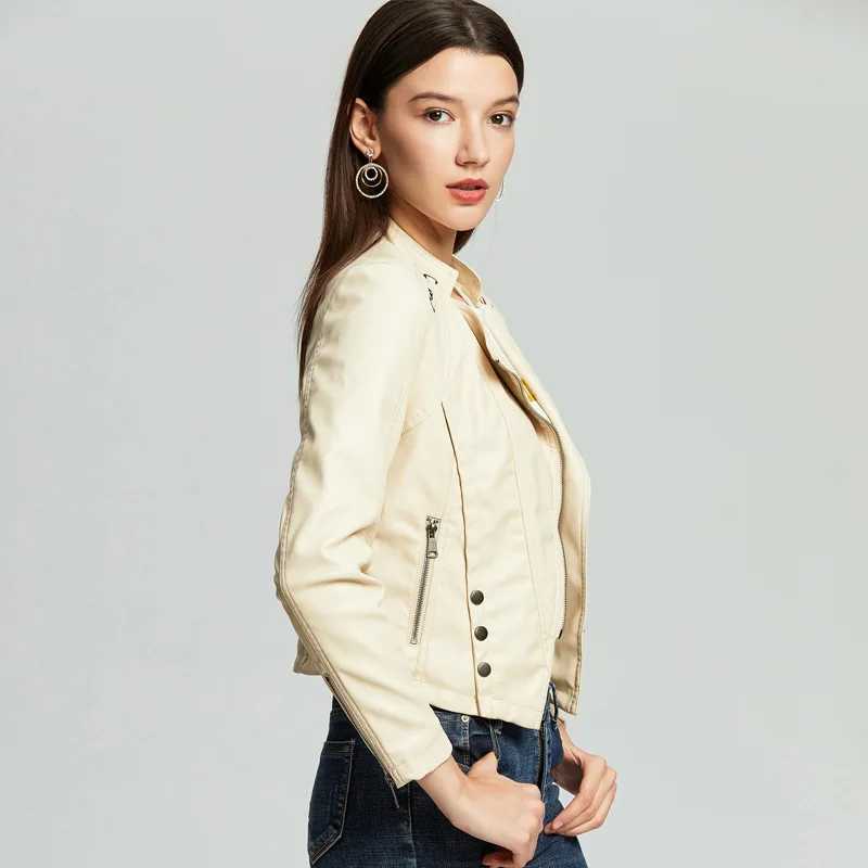 NXH Leather jacket Women Autumn Fashion Coat  Plus size Motor Biker Jacket Black Red Yellow Pu Faux leather Jackets