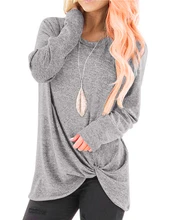 Casual Woman T-shirt Women Multi-color Tops Autumn Large Size Loose Solid Color Long-sleeved T-shirt 2019 Twist Knot twist front plunging t shirt