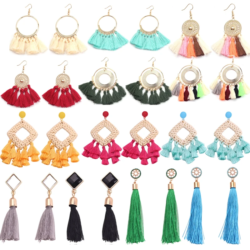 

Bohemia Statement Tassel Earrings Large Pendant Geometric Fashion Vintage For Women Wedding Long Fringed Earrings Jewelry Gift