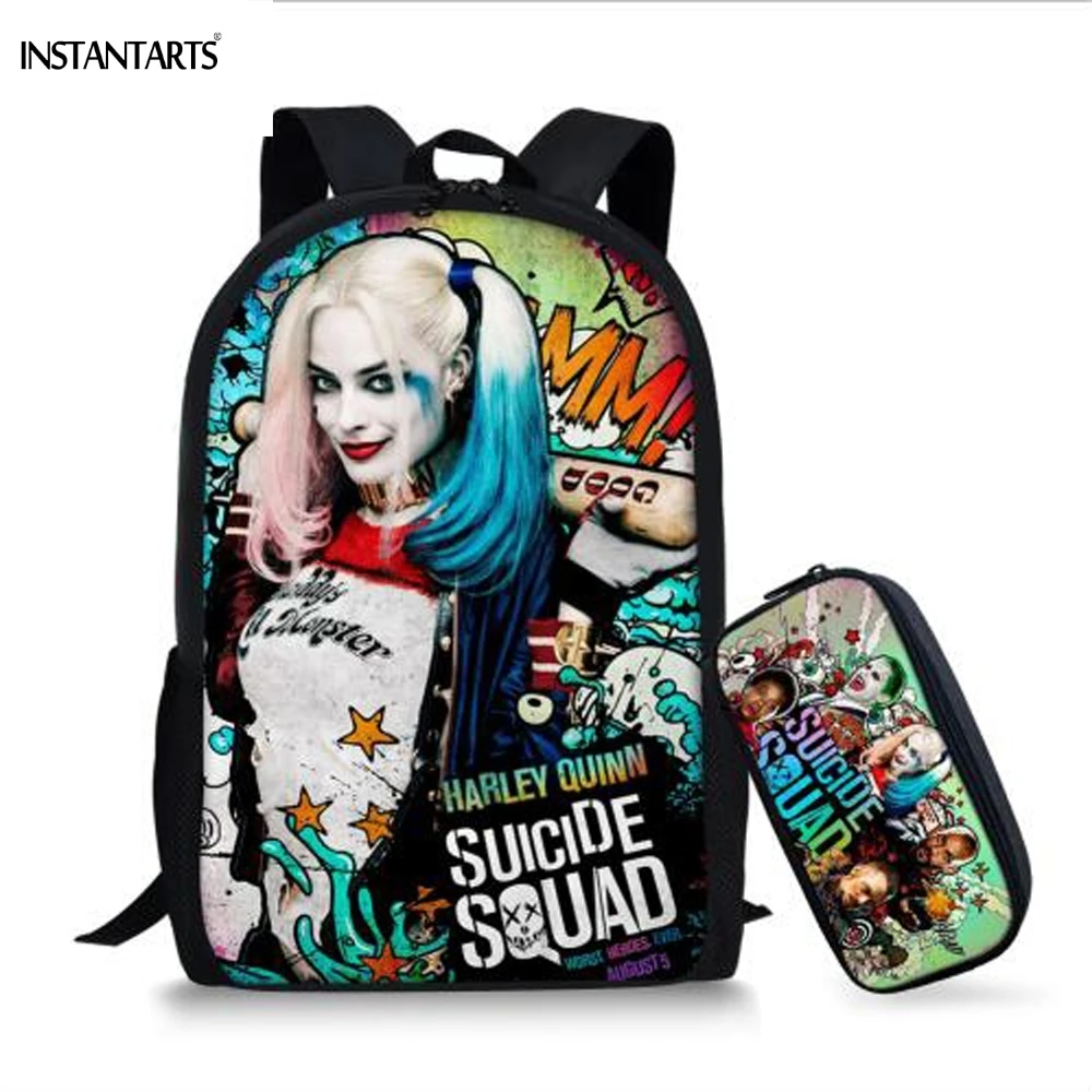

INSTANTARTS Fashion Harley Quinn Print School Bags for Teen Girls Suicide Squad Design Middle School Student Backpacks Satchels