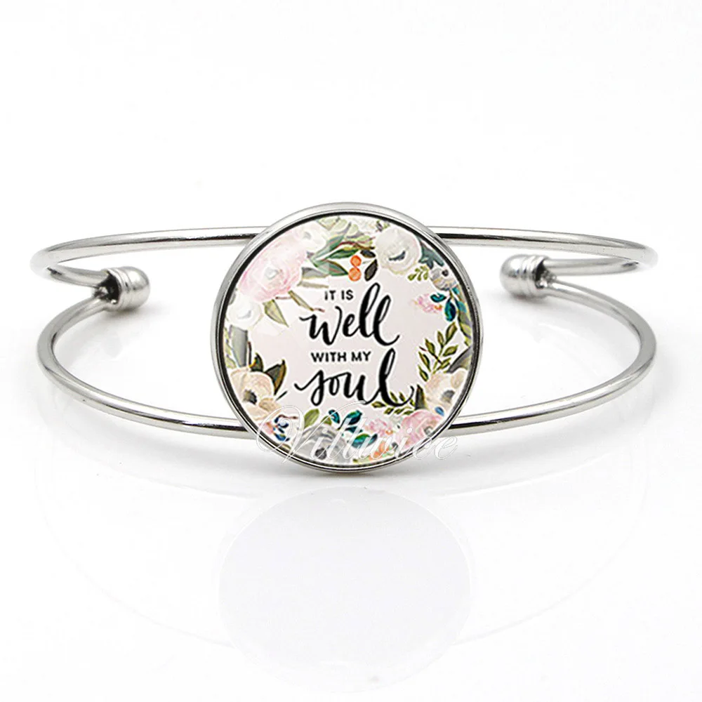 

VILLWICE New Fashion Bible Verse Bangle Bracelet Glass Cabochon Cuff Bangles For Women Psalm Christian Jewelry Faith Gifts