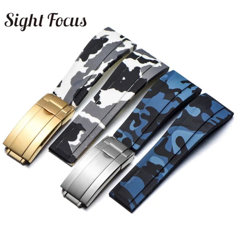 20mm Watch Band for Rolex Watch Man Yacht Master Submariner Brush Folding Clasp Rubber Watch Strap Black Belt Relogio Masculino