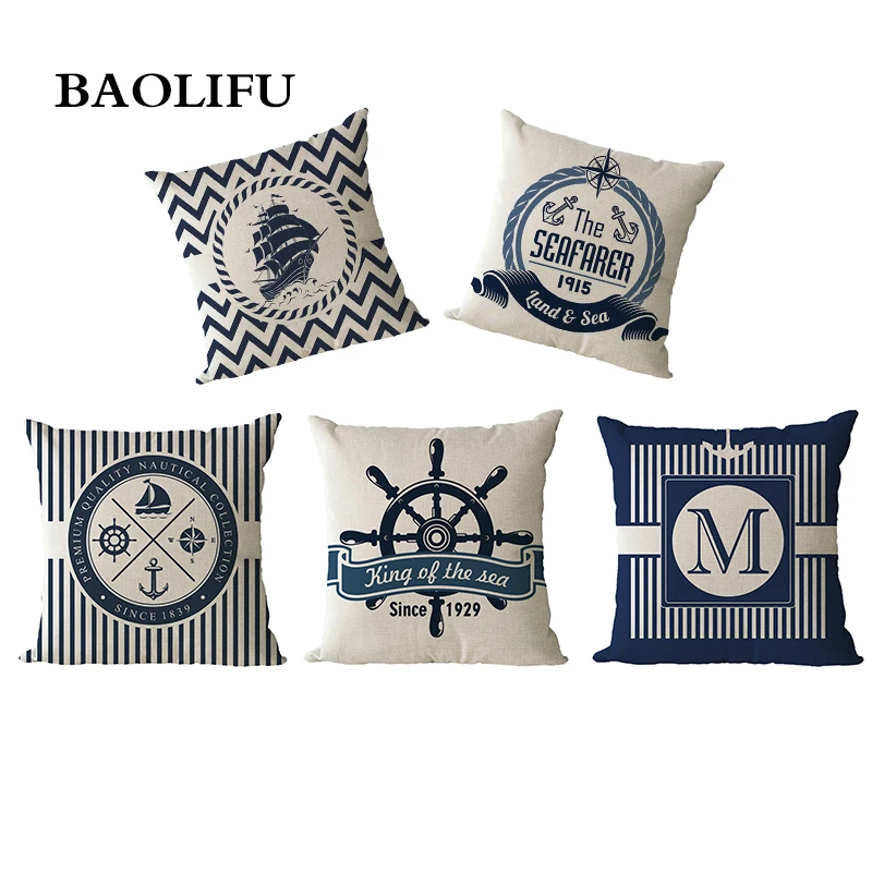 

BAOLIFU Nautical Style Printing Cushion Covers Anchor Rudder Linen Throw Pillow Case for Couch Seat Bedroom Home Decorative B052