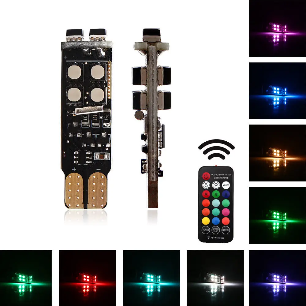 2Pcs T10 194 168 W5W 3535 10SMD Remote Control RGB Multicolor LED Wedge Lights | Автомобили и мотоциклы