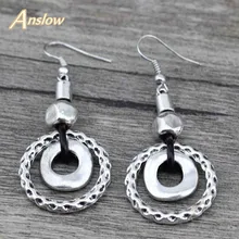 Anslow Großhandel Vintage Retro Runde Antikes Silber Überzogene Wasser Tropfen Tribal Ohrringe Brinco Feminin Freies Verschiffen LOW0035AE