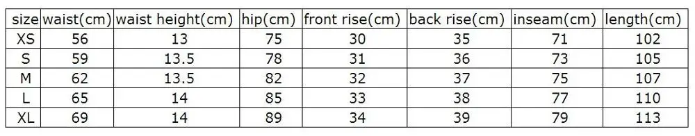 new size chart about high-waisted leggings