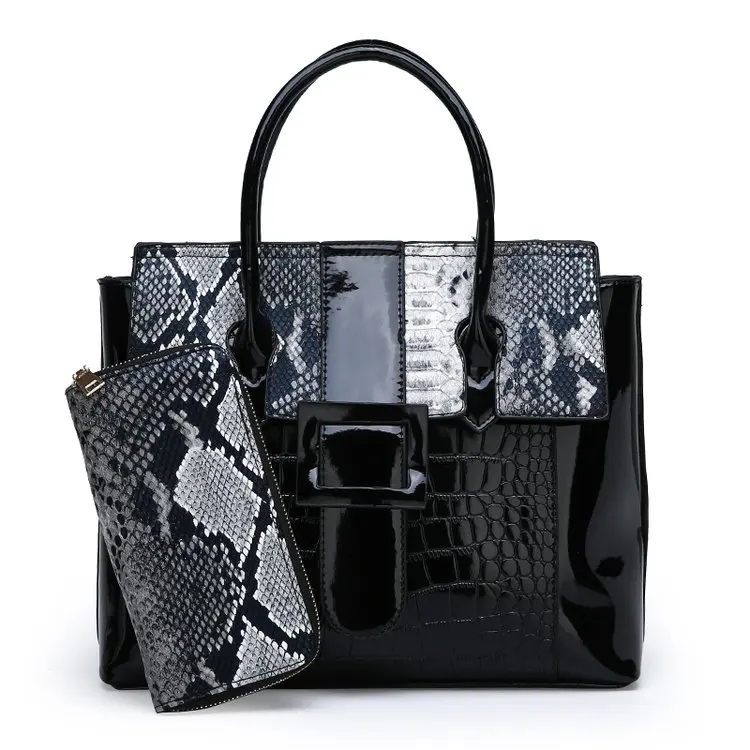 Новая женская сумка из лакированной змеиной кожи, модная Высококачественная Роскошная Повседневная сумка через плечо для девочек, сумки-мессенджеры, комплекты из 2 предметов, сумка-тоут