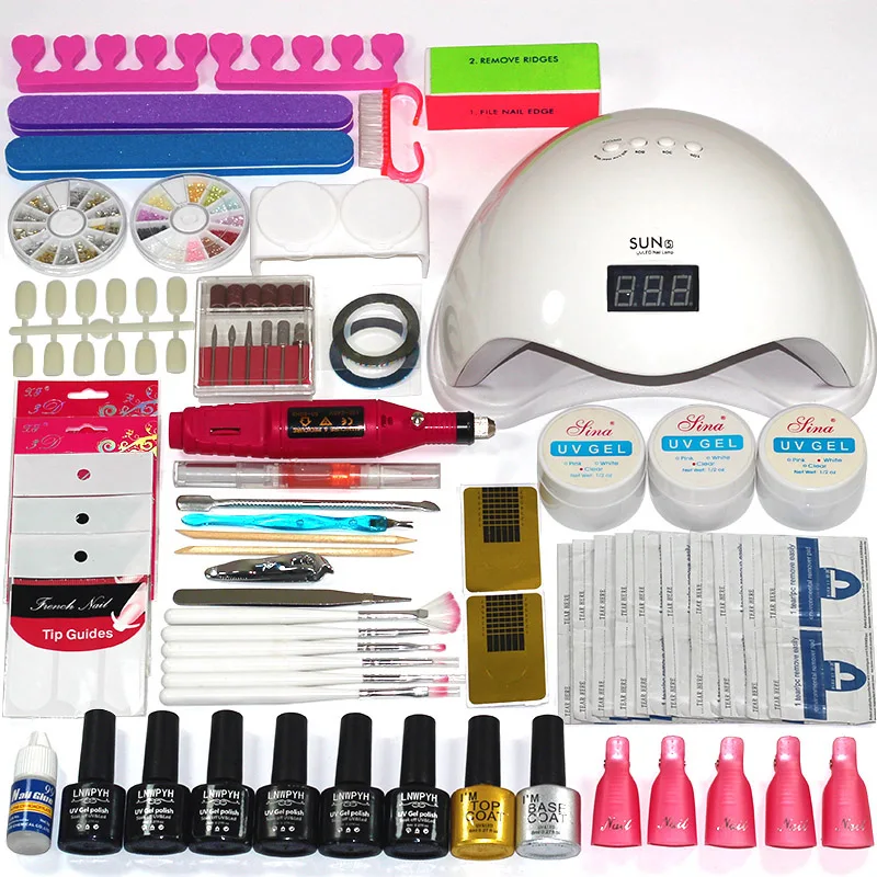 

6 Color Soak Off Gel Nail Top Coat Gel Nail 54/48/36/6W UV Lamp Polish Kit Manicure Set Nail Polish Electric Manicure Handle kit