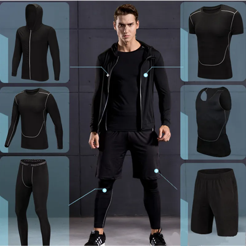 2017 New High Quality Men Sports Running Sets Quick Dry Basketball Jogging Suits Compression Sports Gym Fitness Training Clothes