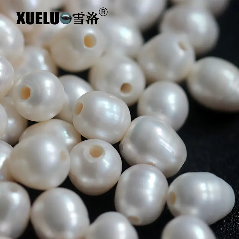 

XUELUO 10pcs/pack 11-12mm Oval Rice Shape Natural Real Cultured Fresh water Large Hole Pearl Beads for making DIY jewelry