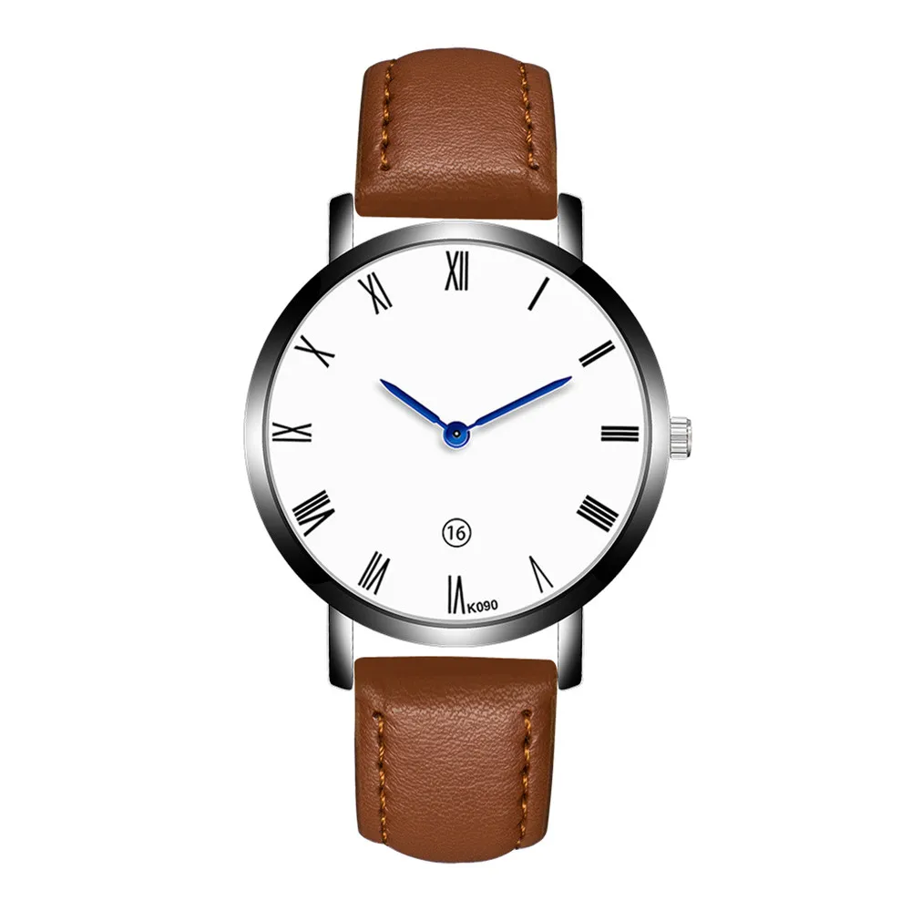 Новые мужские кварцевые часы модный дизайн кожаный ремешок аналог, кварцевый сплав наручные часы для подарка Горячая дропшиппинг 0807 - Цвет: Brown