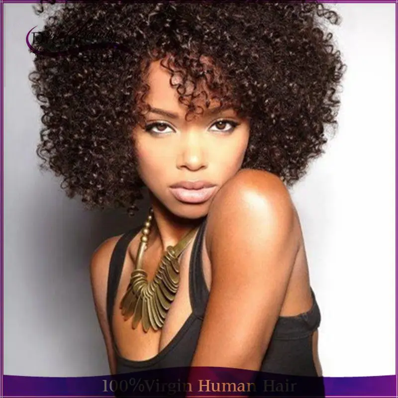Virgin Mongolian Afro Kinky Curly Wigs Natural Black/Dark Brown Glueless Short Human Hair Wigs For Black Women