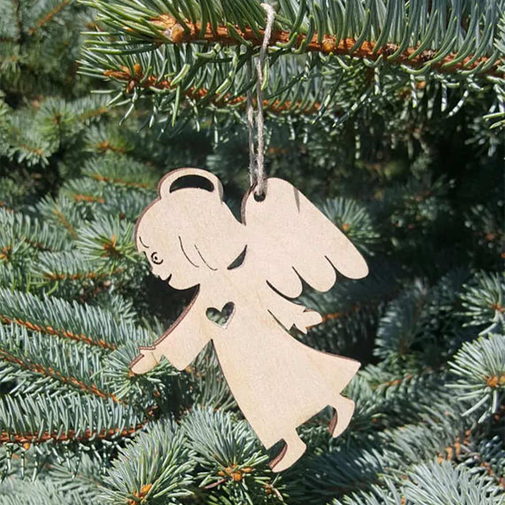 

20pcs Wooden Tags Hanging Decoration Angel Shape Pendants DIY Craft Tag Festival Party Ornaments