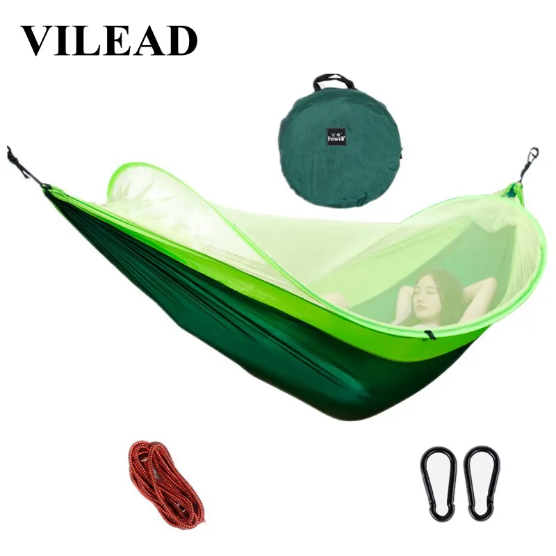 

VILEAD Automatic unfolding Hammock Mosquito Stable Ultralight Portable Parachute Outdoor Camping Cot Sleeping Bed 260*150 cm