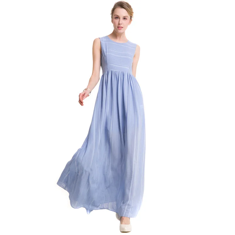

ORMELL Striped Chiffon Summer Dress Women 2017 Spring O Neck Sleeveless Beach Dress Long Elegant Maxi Dress Female Vestidos
