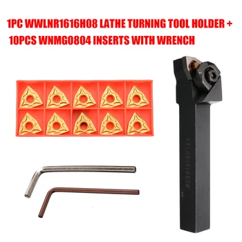 

1pc WWLNR1616H08 CNC Lathe Turning Tool Holder + 10pcs WNMG0804 Inserts with Wrench for Processing Manufacturing