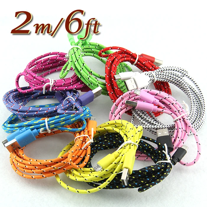 

2M/6FT Nylon Micro 8pin Tyep USB C Charger Sync Data Charging Extended Fabric Braided Cable Cord for Cell Phone 100pcs lot