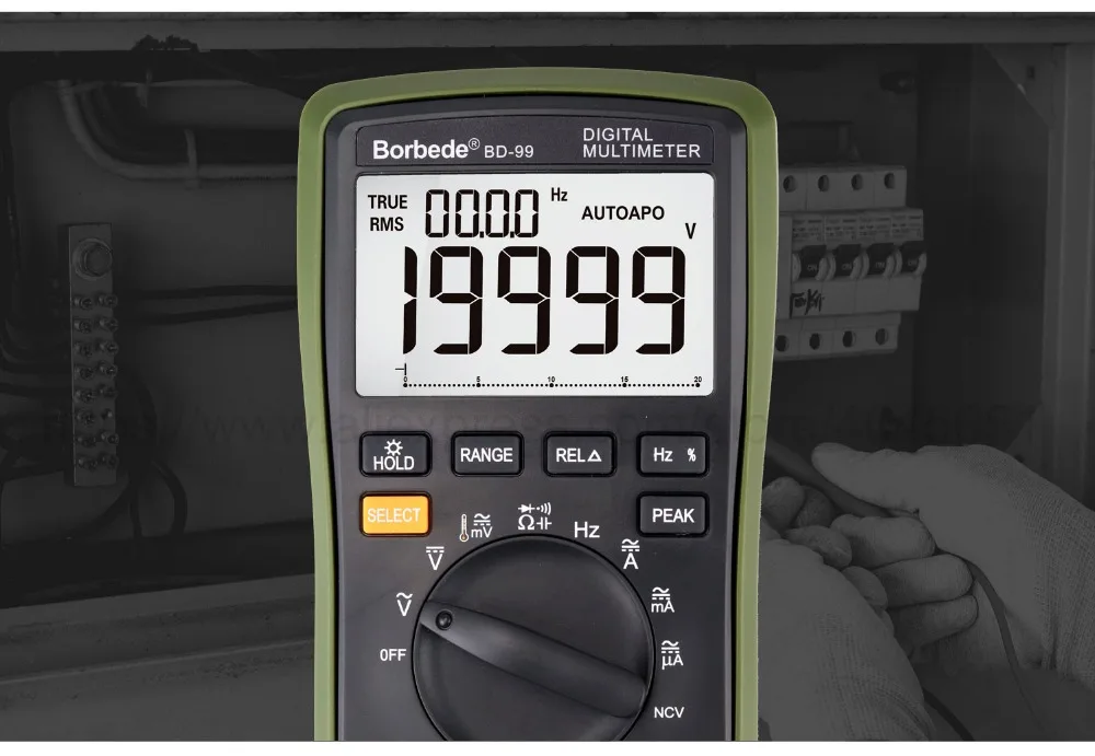 

Borbede BD-99 Digital Multimeter 20000 Counts Auto Range DC AC Resistance Capacitance Peak Hold True RMS NCV Diode Tester