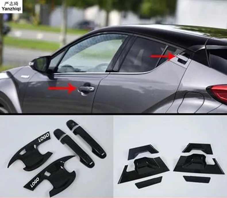 

carbon fiber ABS car front and rear outside door shake handshandle cover accessories for 2016 2017 2018 Toyota C-HR CHR
