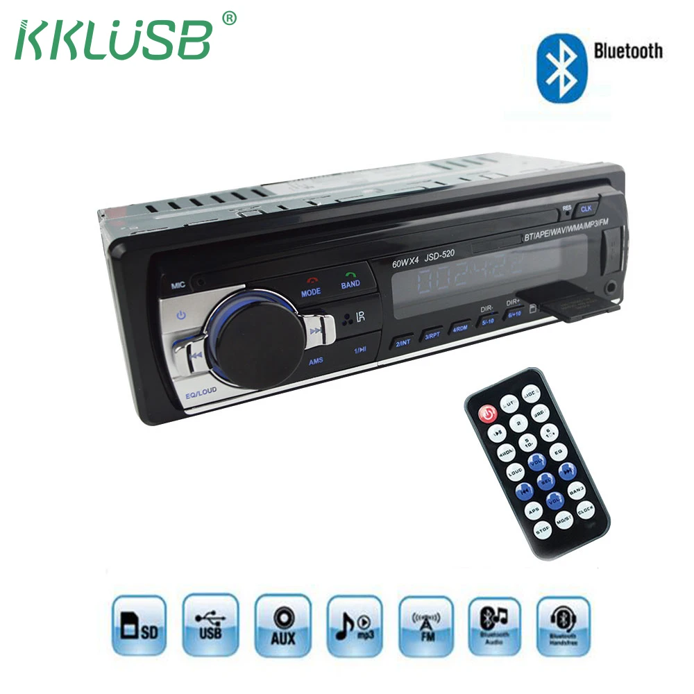 Авторадио Стерео Радио Bluetooth FM Aux вход приемник SD USB JSD 520 12В In dash 1 din автомобильный