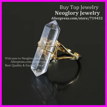 

10pcs Natural Crystal Quartz Finger Ring,metal Plated Wire Wrapped Bail Point Ring Hexagon Reiki Charka Quartz Druzy Ring