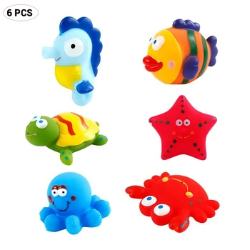 

6pcs Baby Bath Toys Cute Animal PVC Floating Squeeze Sound Dabbling Toys Clown Fish Bathroom Pinch Spray Toy For Kids