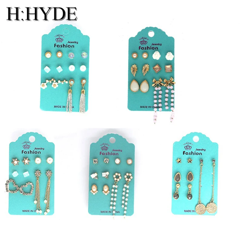 

H:HYDE Vintage Geometric Flower Drop Earrings Set For Women Girl Bohemian Heart Long Tassel Earring Resin Female Fashion Jewelry