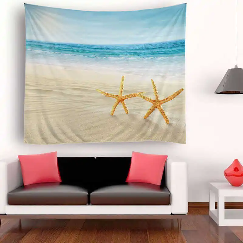 Sea Scenery Shell Printed Polyester Wall Hanging Tapestry Room Decorative Carpet Beach Towel Rectangle Tablecloth Mandala Boho