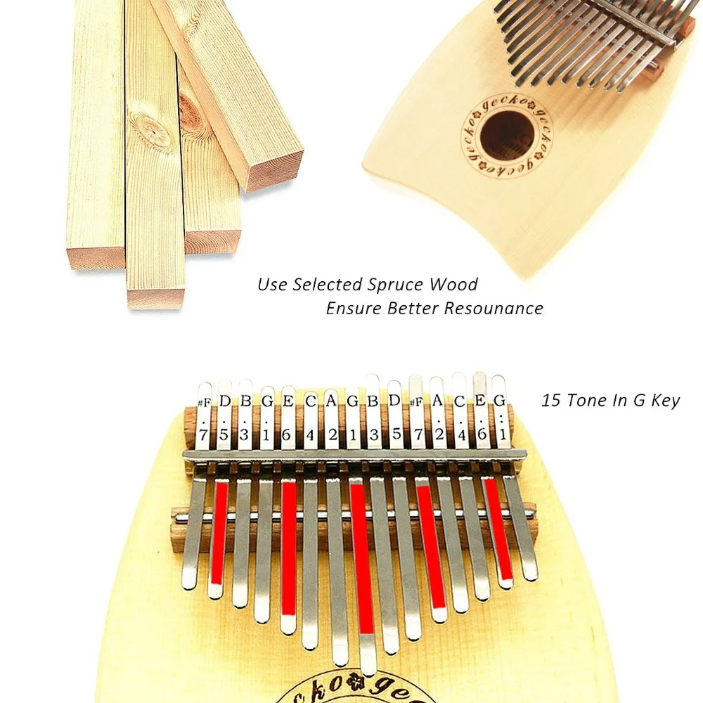 Геккон ель г Тон Дерево 15 клавиш калимба, акустическая пальчиковая пианино с инструкцией
