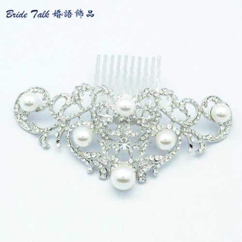 

Beautiful Austrian Crystals Pearl Clear Flower Hair Comb Tiara Wedding 188RJK