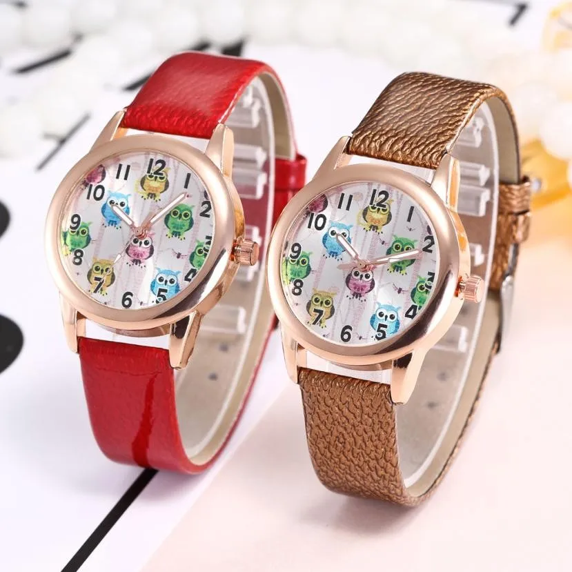 

New Hot Cute Owl Women Fashion Leather Band Analog Quartz Round Wrist Watch Watches clock Ladies Watch xfcs saat Horloges Uhren