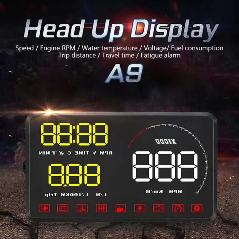 Автомобильный Стайлинг HUD 5," HD светодиодный A9 OBD2 дисплей на голову сверхскоростПредупреждение ющий лобовое стекло проектор автомобильный диагностический инструмент система сигнализации