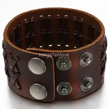 5 шт/лот Мода Широкий подлинный коричневый кожаный браслет Плетеный женский мужской браслет размер регулируемый