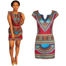 Women Summer Causal Sleeveless Dress Traditional African Print V Neck Sheath Appointment Party Sundress New