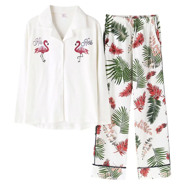 Cartoon Flamingo Spring Pajama Sets Mujer Pajamas Set Homewear Long Sleeve Elastic Waist Loose pyjamas Feminino pyjamas S89208