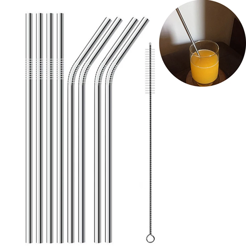 

5Pcs/Set Reusable Drinking Straw Metal 304 Stainless Steel Straw With Cleaner Brush Bar Accessories Popote Reutilizable