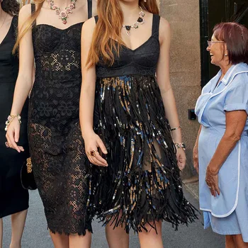

New Summer paragraph with bling heavy sequins sexy low-cut tassel condole belt dress