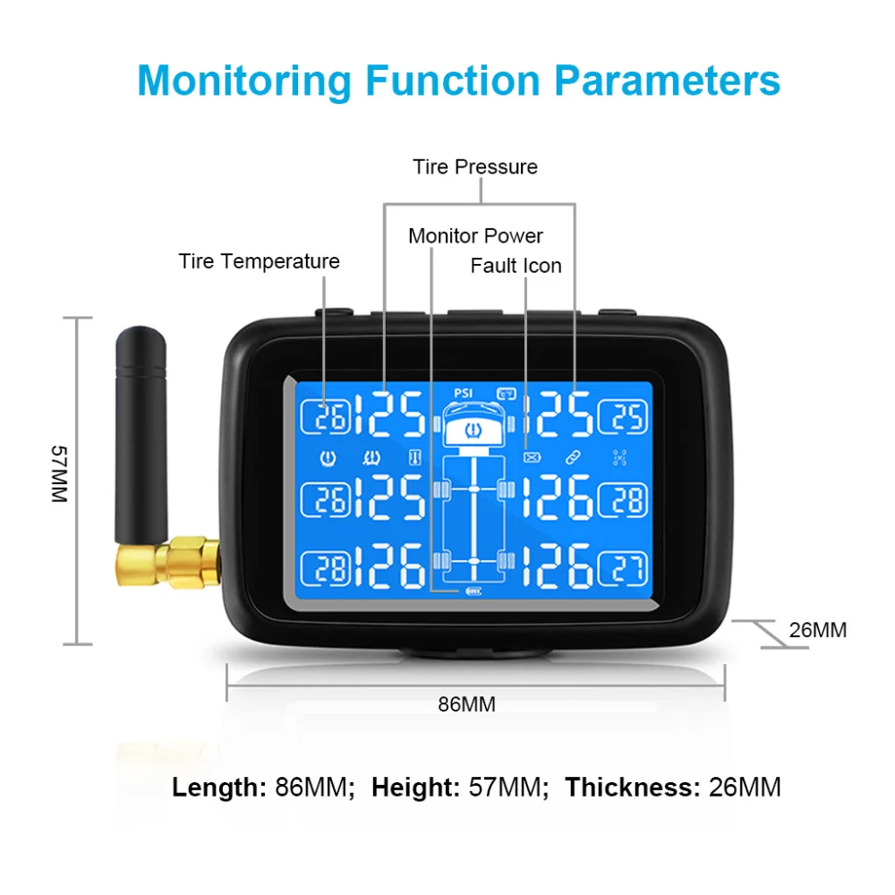 CAREUD U901 Авто Грузовик TPMS Автомобильная беспроводная система контроля давления в шинах с 6 внешними датчиками сменный аккумулятор ЖК-дисплей