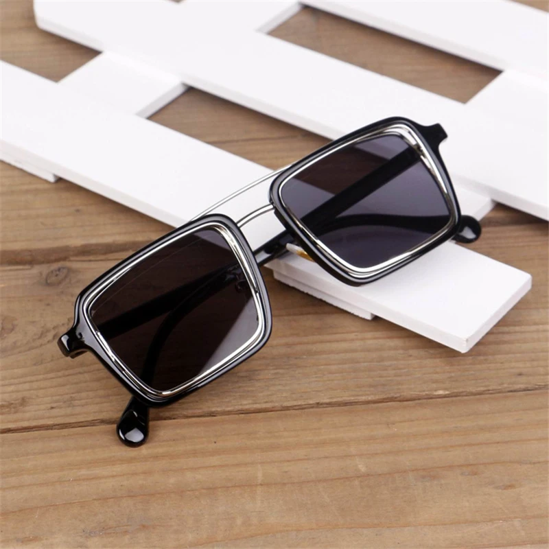 Zilead Детские Квадратные Солнцезащитные очки для мальчиков и девочек детские металлические двойные лучевые UV400 Солнцезащитные очки детские очки подарки - Цвет линз: black
