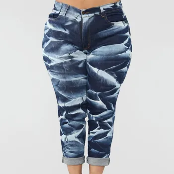 

New Women Summer Fashion Casual Jeans Denim Female Pockets Wash Denim Printing Straight Plus Size Jeans Ankle-Length Pants 50