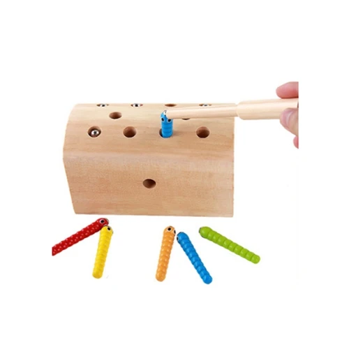 Montessori Children's fun wooden magnetic early education toy catching insect game puzzle desktop interactive toys