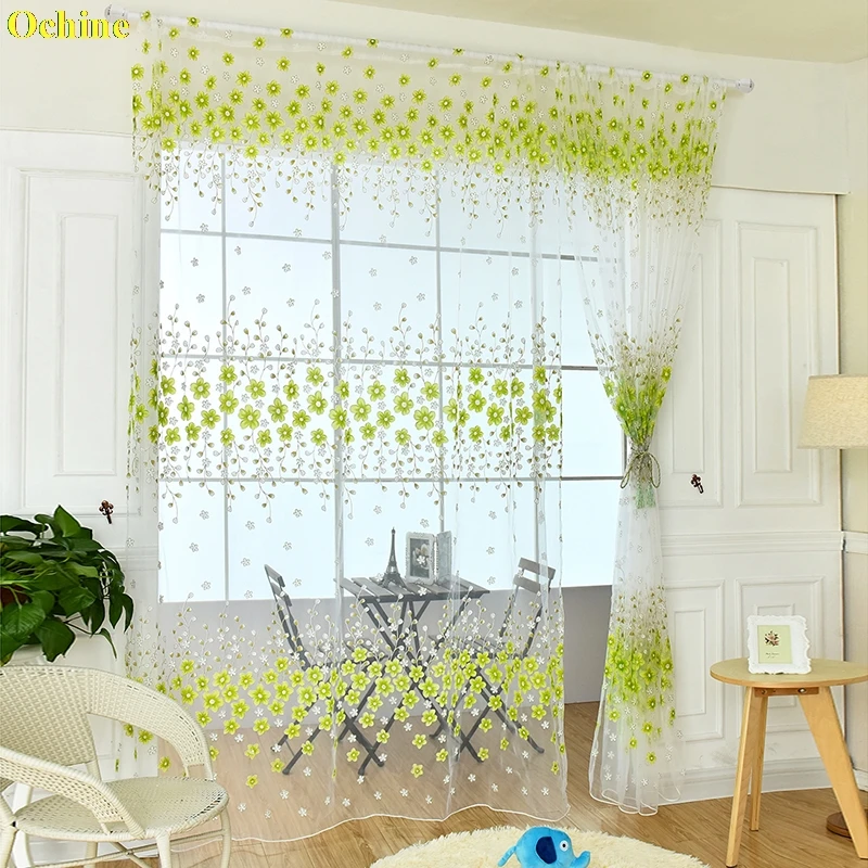 Home Textile Flower Window Flowers Curtains Fabric Sheer Curtains For