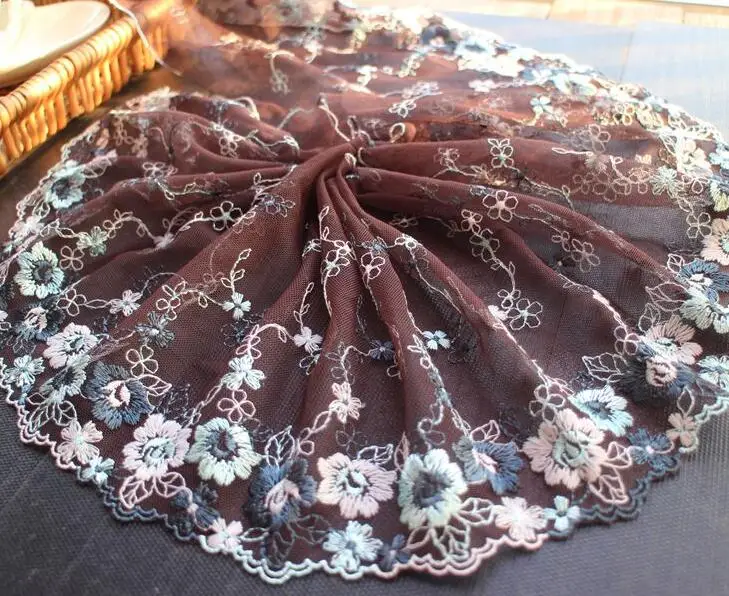 

3 Meters Coffee Embroidery Lace Fabric 19CM Width Wedding Floral Lace Trim DIY Materail