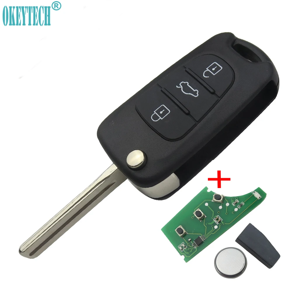 

OkeyTech 3 Buttons Flip Folding Remote Key Fob Fit For Hyundai I30 IX35 433MHz Chip ID46 Newest Replacement Car Key Case Cover