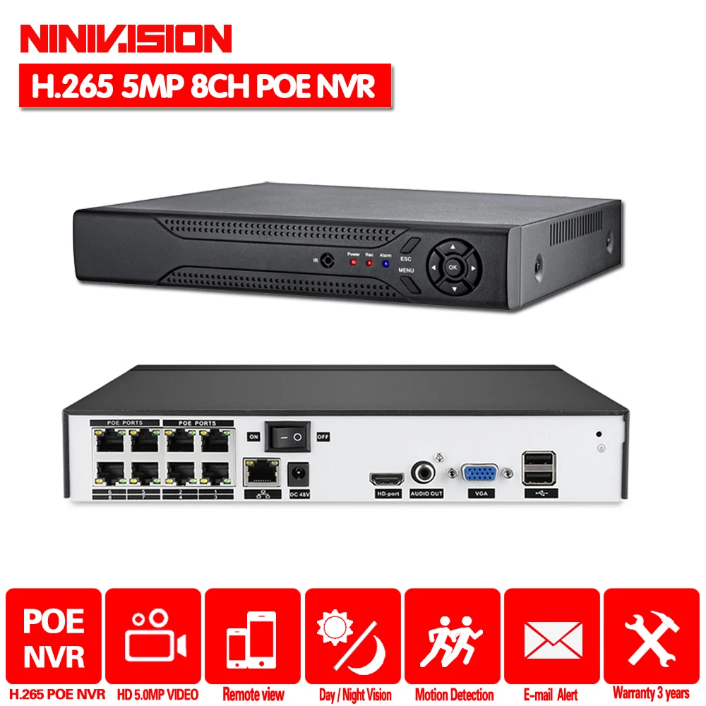 H.265 H.264 4/8CH 5MP 4MP POE NVR безопасности ip-камера видеонаблюдения системы видеонаблюдения P2P ONVIF HDMI 2K 4K сетевой видеорегистратор