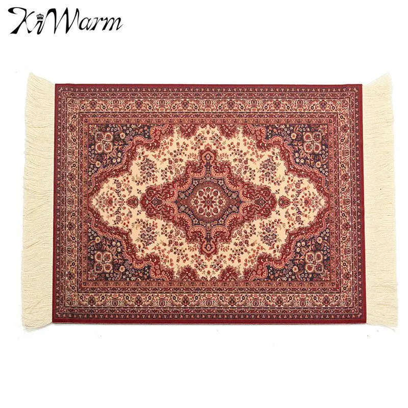 

Kiwarm Cotton Persian Mini Woven Rug Mat Mousepad Retro Style Carpet Pattern Mouse Pad with Fring Home Office Table Decor Craft